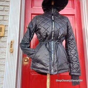 Michael Kors Shiny Black Hooded Puffer Jacket